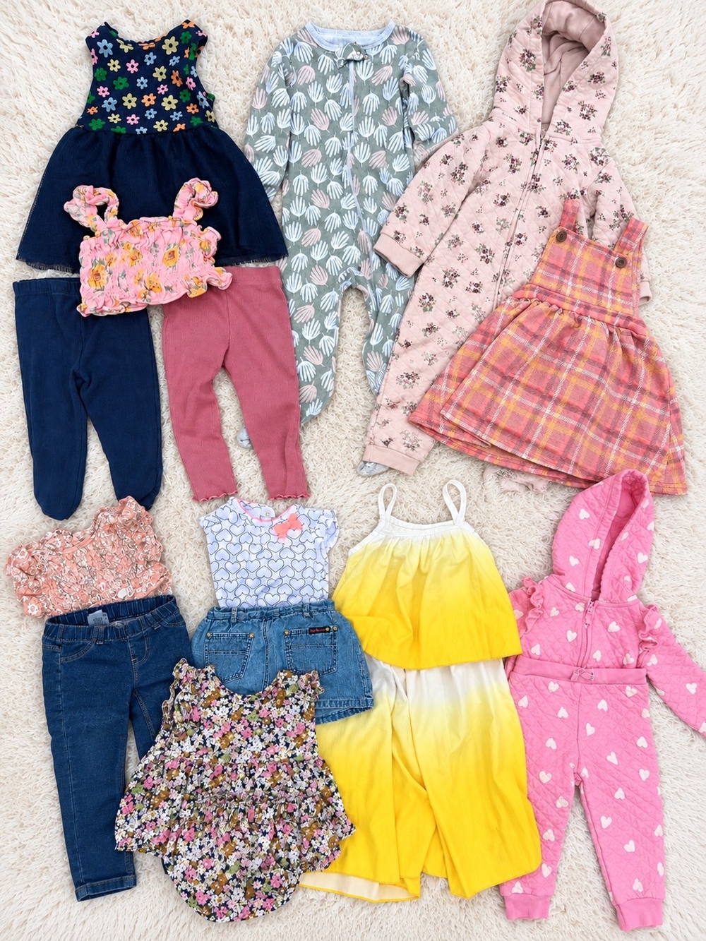 18M Baby Girl Clothing Lot 16 Pieces Dresses Outfits Onesies Pants 4lbs